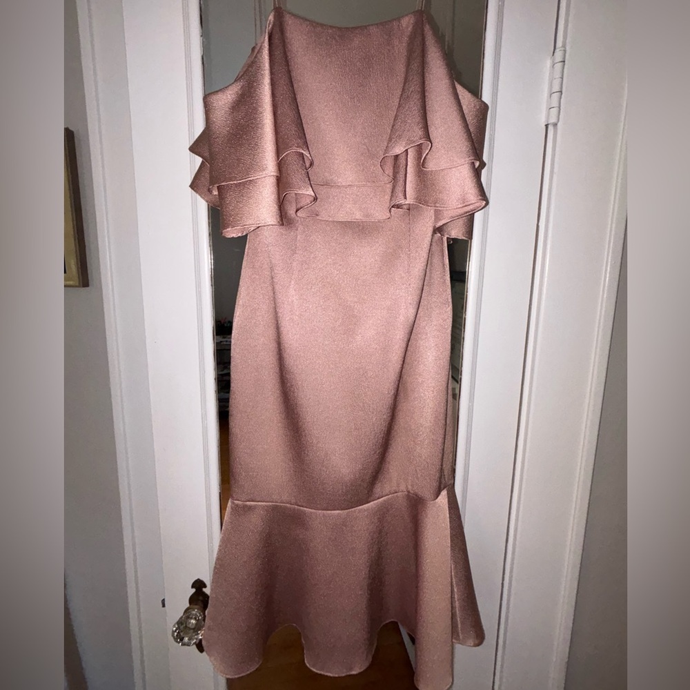 Aidan Mattox Pink Ruffled Cold Shoulder Sheath Dress